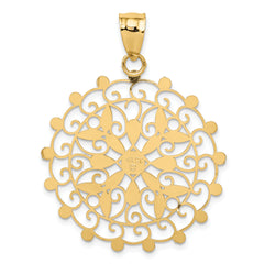 14K White Rhodium Diamond-Cut Filigree Pendant in Elegant Yellow Gold