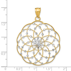14K Gold Rhodium Accented Diamond-Cut Sphere Pendant Elegant & Modern Design