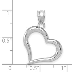 14K White Gold Polished Open Heart Pendant with Rhodium Plating Elegant Design