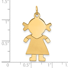 14K Gold Satin Finish Girl Charm Solid, Die-Struck Yellow Gold