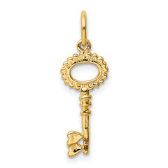 14K Gold Polished Key Charm with 3D Design Elegant and Themed