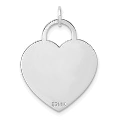14K White Gold Heart Charm with Polished Finish and Engravable Design
