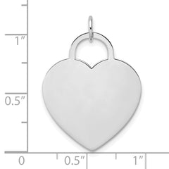 14K White Gold Heart Charm with Polished Finish and Engravable Design