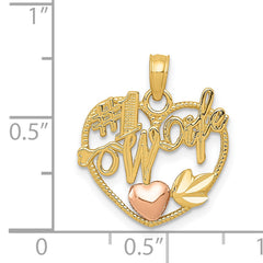 14K Two-Tone Gold Heart Pendant for #1 Wife Elegant Cast Design