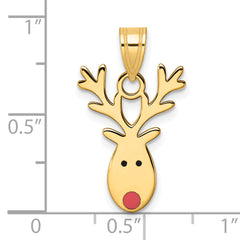 14K Gold Enameled Reindeer Charm with Red Accent Polished Finish
