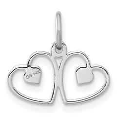 14k White Gold Double Heart Charm with Satin and Diamond-Cut Finish