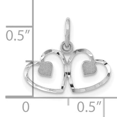 14k White Gold Double Heart Charm with Satin and Diamond-Cut Finish