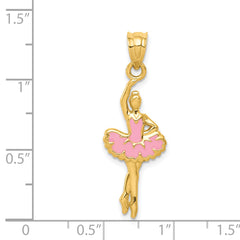 14K Gold Pink Enameled Ballerina Pendant with Polished Finish