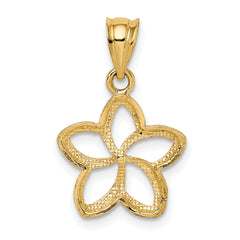 14K Gold Polished Plumeria Pendant Solid Casted Elegant Design by Sophia Jewelers