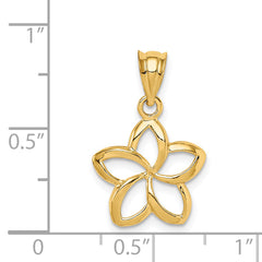 14K Gold Polished Plumeria Pendant Solid Casted Elegant Design by Sophia Jewelers
