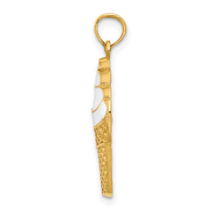 14K Gold Enameled Vanilla Ice Cream Cone Pendant Playful Polished Design