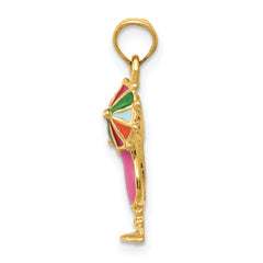 14K Gold Pink Enameled Tropical Drink Pendant, Polished & Multi-Colored