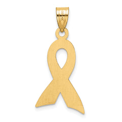 14K Gold Pink Enameled Awareness Ribbon Pendant Polished, Solid Design