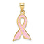 14k Large Enameled Pink Awareness Ribbon Pendant