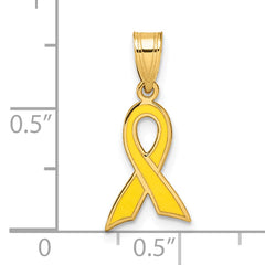 14K Gold Yellow Enameled Awareness Ribbon Charm Polished Finish