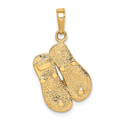 14K Gold and Rhodium Flip-Flop Pendant with White Accents Solid, Themed Design