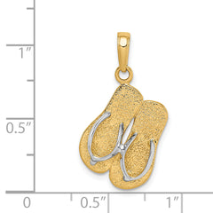 14K Gold and Rhodium Flip-Flop Pendant with White Accents Solid, Themed Design