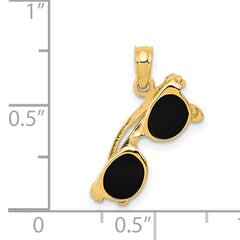 14K Gold 3D Black Enameled Moveable Sunglasses Pendant by Sophia Jewelers