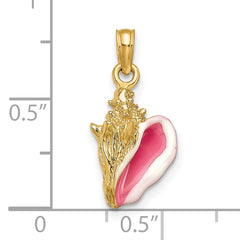 14K Gold Enameled 3D Conch Shell Pendant with Multi-Color Accents
