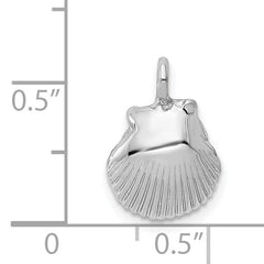 14K White Gold Seashell Pendant with Rhodium Finish and Polished Texture