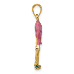 14K Gold Enameled 3D Pink Flamingo Pendant Polished Finish