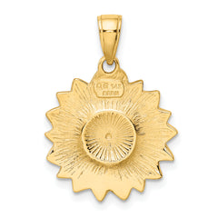 14K Gold Enameled Sunflower Pendant with Textured Back Elegant Charm