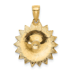 14K Gold Enameled White Daisy Flower Pendant Elegant Textured Design