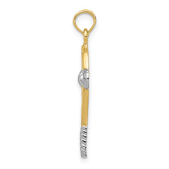 14K Gold Tennis Racquet Pendant with Rhodium Accent Polished, Men's Charm