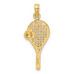 14K Gold Tennis Racquet Pendant with Rhodium Accent Polished, Men's Charm