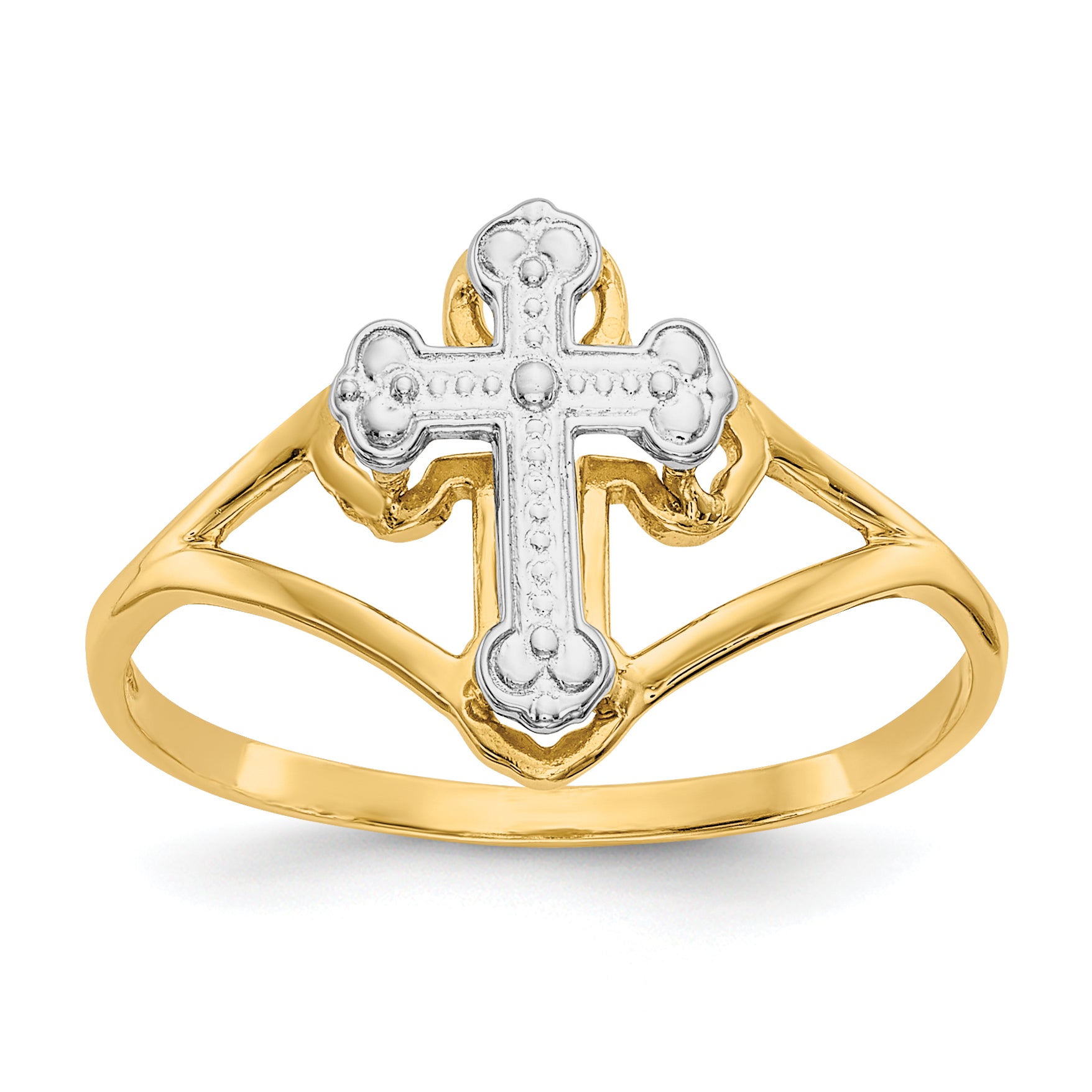 14k WithRhodium Cross Ring