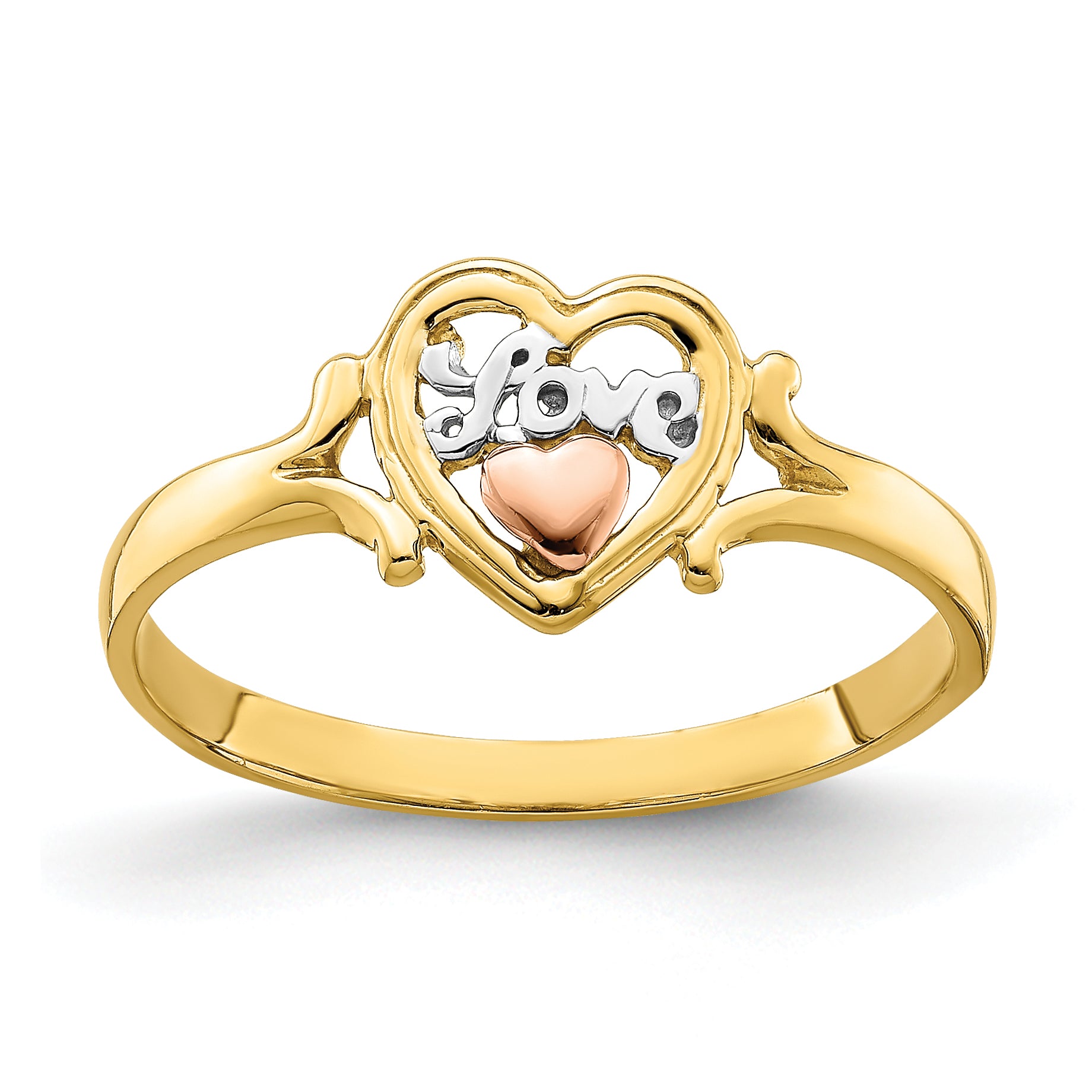 14k Yellow and Rose Gold WithRhodium Love Heart Ring