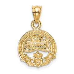 14K Gold Enameled Claddagh Charm with Polished Finish and Green Accent