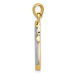 14K Gold Cross Pendant with Rhodium Accent Solid and Elegant Design