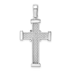 14K White Gold Latin Cross Pendant with Polished Finish and Textured Back