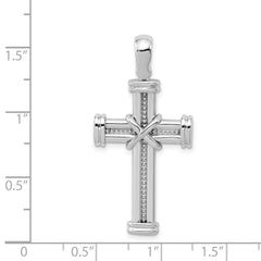 14K White Gold Latin Cross Pendant with Polished Finish and Textured Back