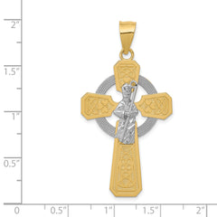 14K Two-Tone Gold St. Patrick Celtic Cross Pendant with Rhodium Detail