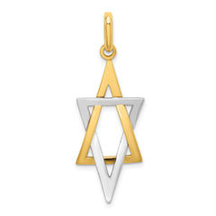 14K W/ Rhodium Elongated Jewish Star Of David Charm