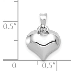 14K White Gold 3D Puffed Heart Pendant with Polished Finish