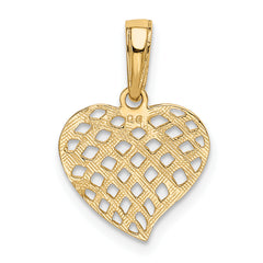 14K Gold Polished Basket Weave Heart Pendant Elegant and Solid Design