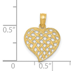 14K Gold Polished Basket Weave Heart Pendant Elegant and Solid Design