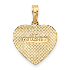 14K Gold Polished Heart Pendant with Textured Finish Elegant & Solid Design