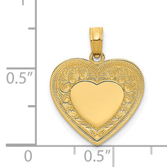 14K Gold Polished Heart Pendant with Textured Finish Elegant & Solid Design