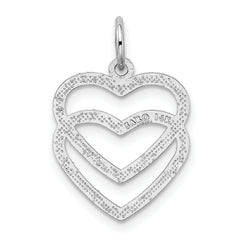 14K White Gold Double Heart Charm with Polished Rhodium Finish