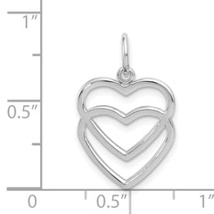 14K White Gold Double Heart Charm with Polished Rhodium Finish