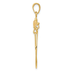 14K Two-Tone Gold Leaf and Flower Charm Holder Elegant Solid Design