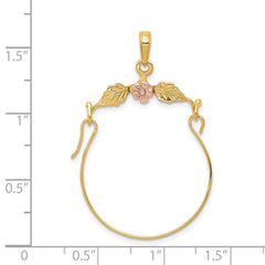 14K Two-Tone Gold Leaf and Flower Charm Holder Elegant Solid Design