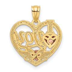 14K Two-Tone Gold Heart Pendant with White Rhodium I Love You Design