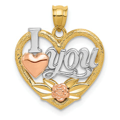 14k Two-tone w/White Rhodium I LOVE YOU Heart Pendant