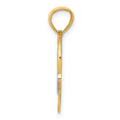 14K Gold and Rhodium Heart Pendant with #1 MOM Design, Polished Finish