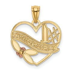 14K Two-Tone Heart Pendant with White Rhodium Grandma Design Elegant & Gift-Ready